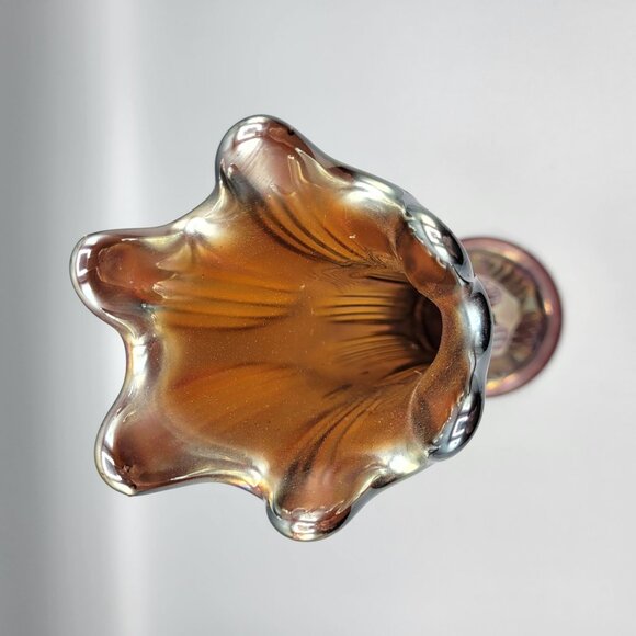 Vtg Fenton Carnival Glass Vase Iridescent Diamond Rib Pattern Art Deco 10.25" - Picture 8 of 11